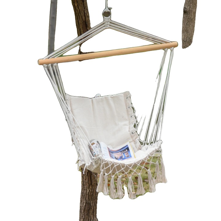 Висящ стол, за вътрешна и външна употреба, издържа до 120 кг, бял