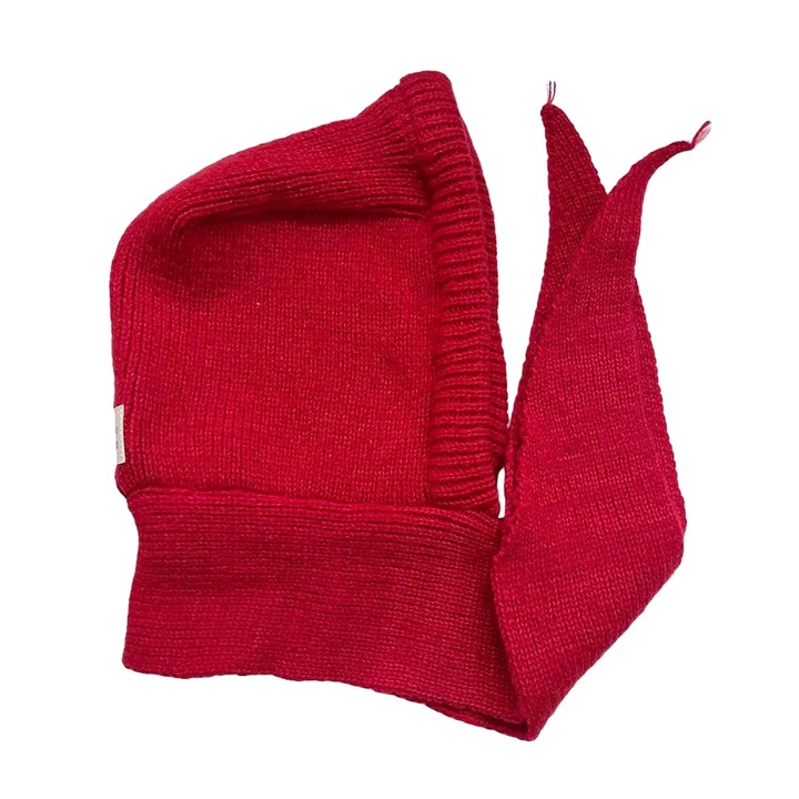 Caciula balaclava, rosie, 26x30cm, lungime fular 100cm, pentru circumferinta capului 56-58cm