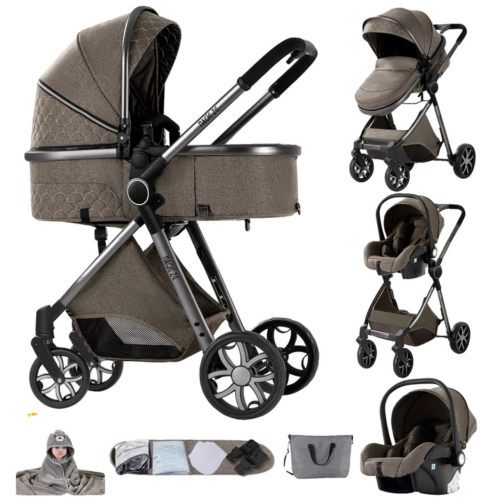 Carucior pliabil, YV9-CHOCOLATE, design usor, roti all-terrain, 20kg