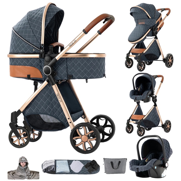 Marsupiu pentru bebelusi, YV9, design pliabil, usor, albastru, capacitate 20 kg