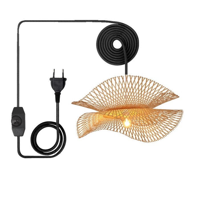 Ръчно изработен бамбуков полилей, регулируема височина, съвместим с крушки E27, 55 см, без крушка