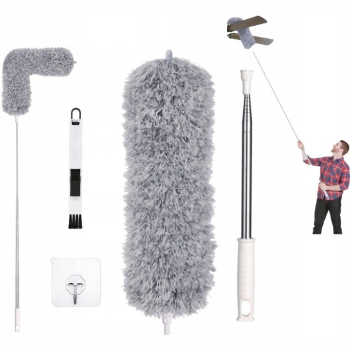 Mop telescopic pentru praf, Vicloon, 2,45m, microfibra, cap flexibil, antiderapant