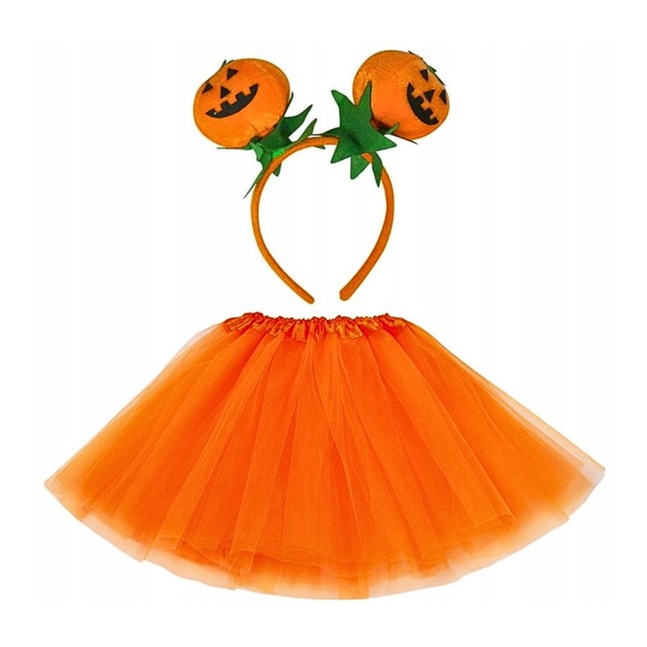 Costum Halloween copii, Inny, fusta cu opasa, portocalie, set