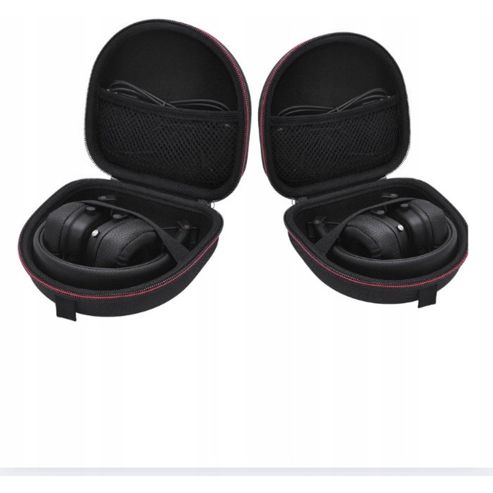 Etui pentru casti, compatibil cu Marshall Major IV/III/II, material EVA, impermeabil, cu buzunar, negru