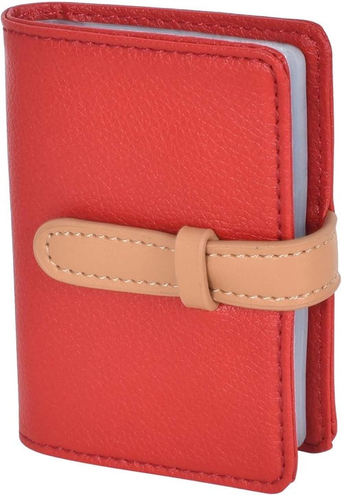 Portofel din piele ecologica, 26 compartimente, rosu, pentru carti de vizita