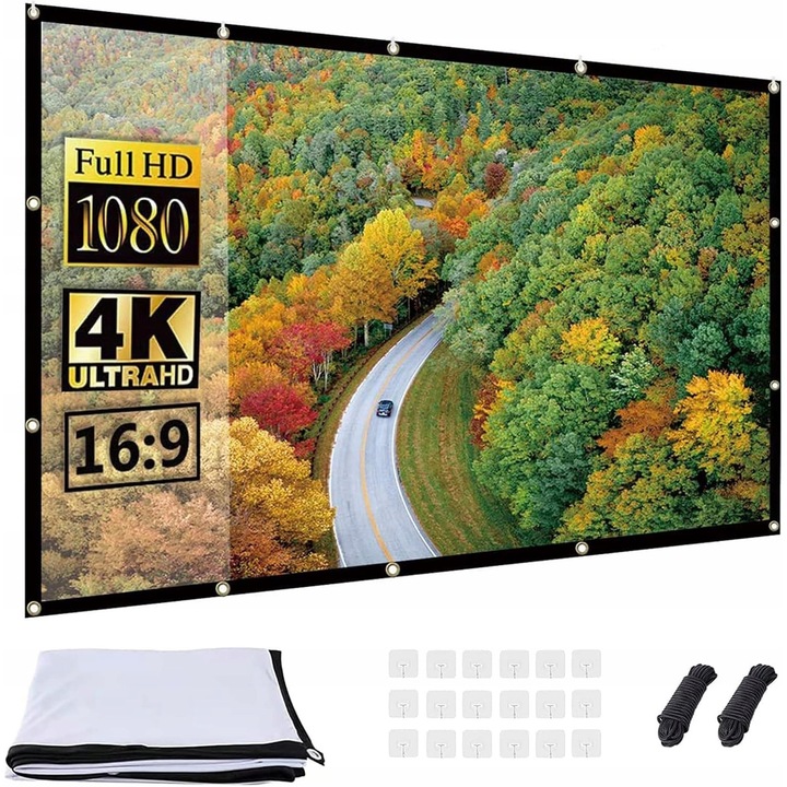 100 hüvelykes vetítővászon, 16:9, összecsukható, poliészter anyag, komplett készlet