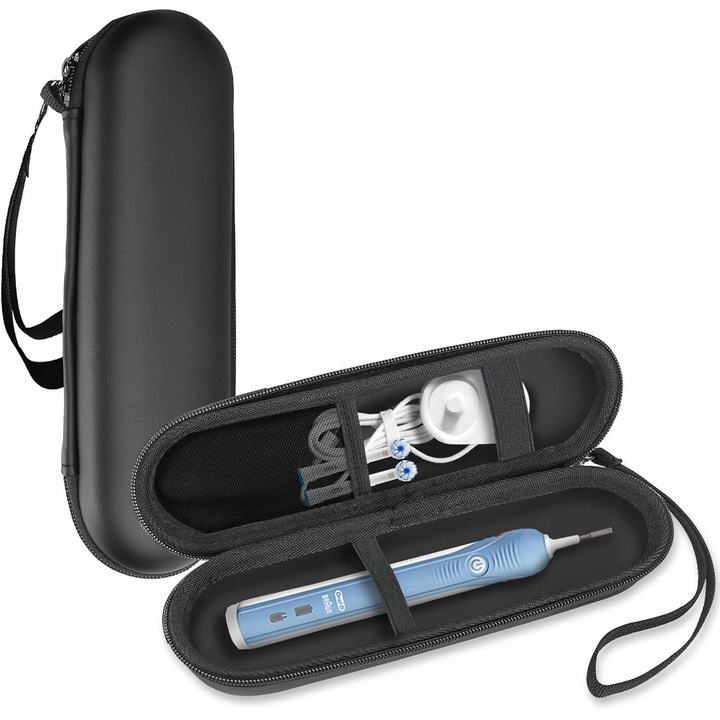 Etui calatorie pentru periuta de dinti electrica, compatibil cu Oral-B si Philips Sonicare, waterproof, dimensiuni 21,8x6,4x6,9cm, culoare neagra