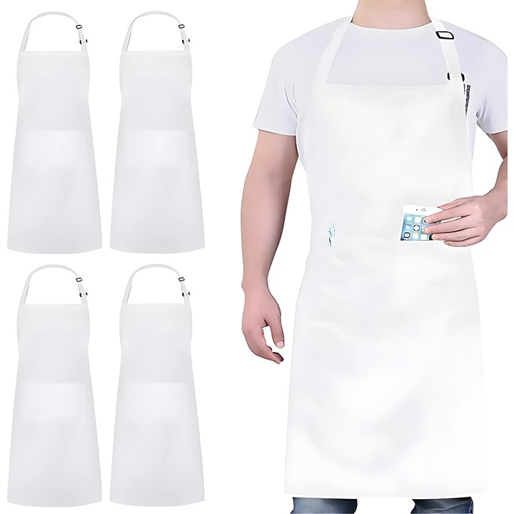 Set 4 Fartuchi Bucatarie, Alb, Material Wodoodporn, Dimensiuni 78x67cm