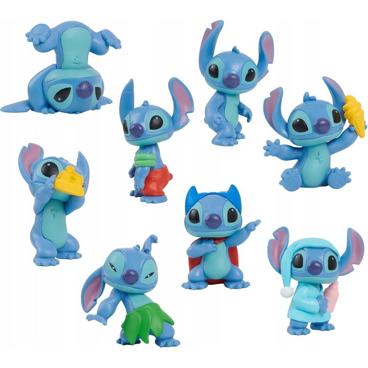 Stitch figura készlet, 8 darabos, 5 cm, többszínű, műanyag, 3 éves kortól