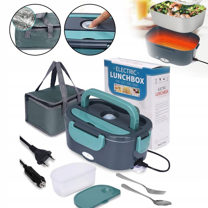 Elektromos ételhordó, 1,5L, 60W, hordozható, tartozékokkal, szürke