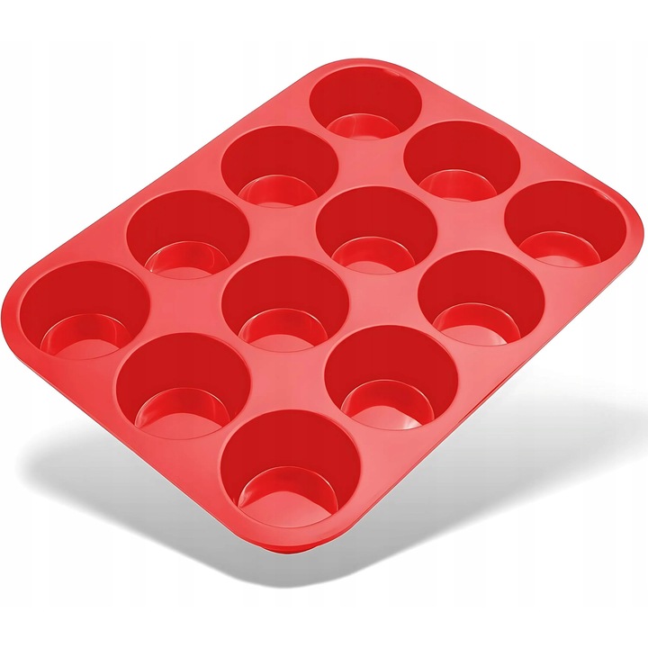 Forma siliconica pentru 12 muffins, rosie, 33x25x3cm, reutilizabila