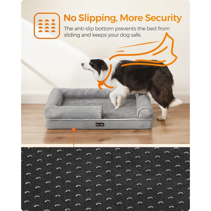 Легло за кучета Feandrea, ортопедично, със свалящ се калъф, 91x71x20см, светло сиво