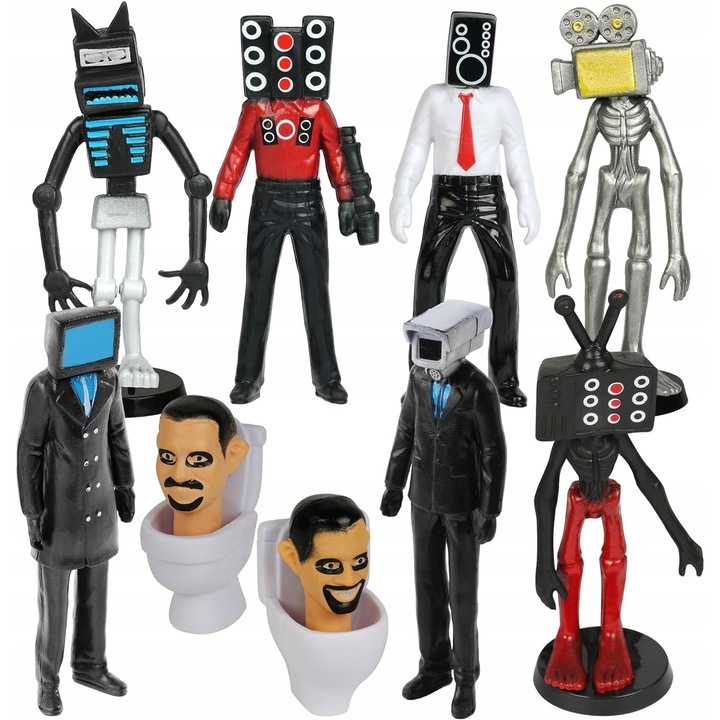 Skibidi WC figura készlet, 9 egyedi karakter, többszínű, 11cm és 6.3cm