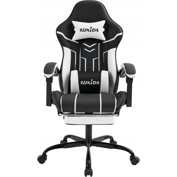 Scaun gaming, alb/negru, 51cm latime, reglabil, 108x63x67cm