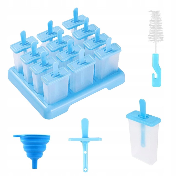 Forma de inghetata, din silicon, Bedee, 12 compartimente, albastra, 20x16x12,5cm