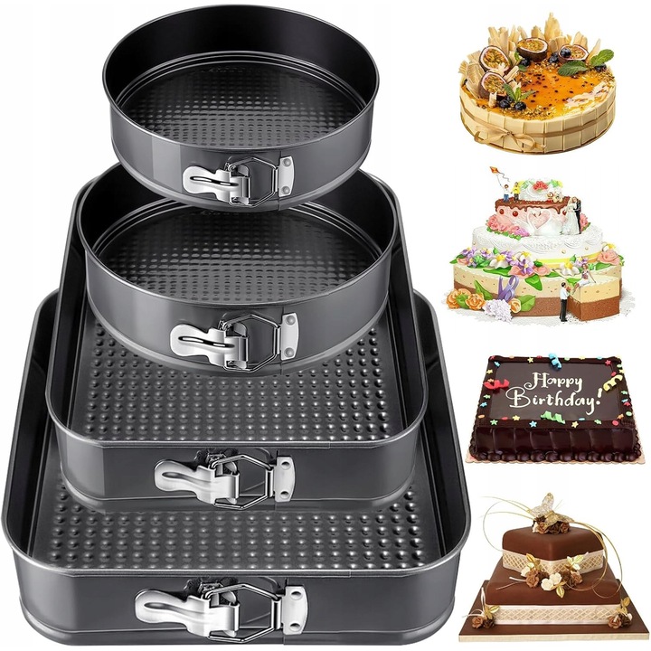 Set 4 forme prajituri, gri, anti-aderente