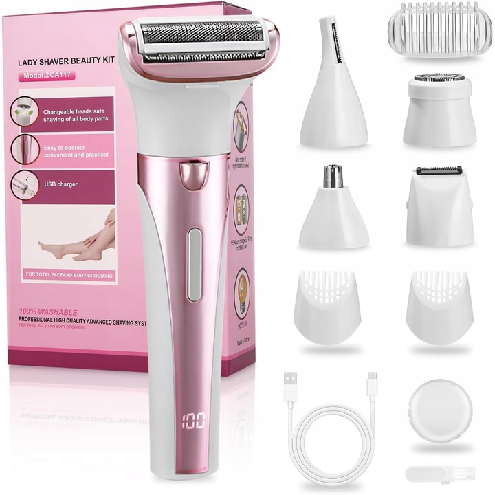 Aparat de ras electric, roz, cu incarcare USB, pentru fata si bikini