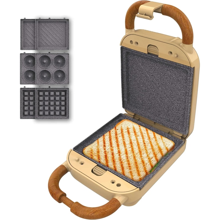 Sandwich maker Cecotec Rock'nToast Retro One, 3 in 1, Sandwich, Gofre, Gogosi