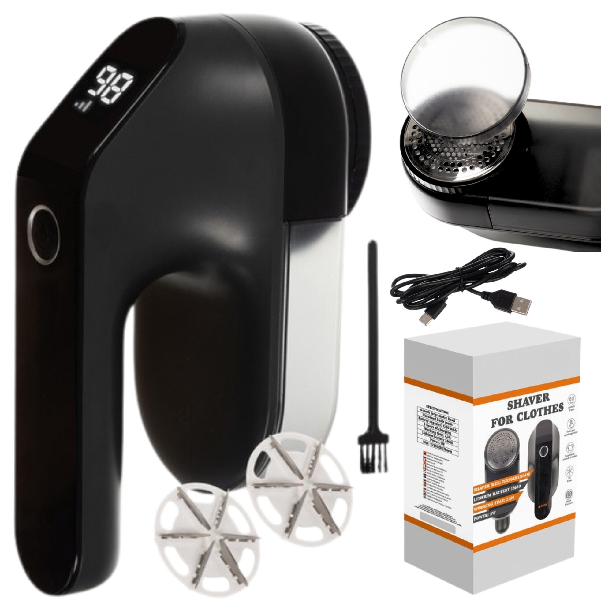 Aparat de curatat scame AD, cu display, 3 niveluri de putere, negru