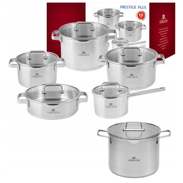 Set oale Gerlach Prestige Plus 10 el, inox, 7l, cu capac, inductie