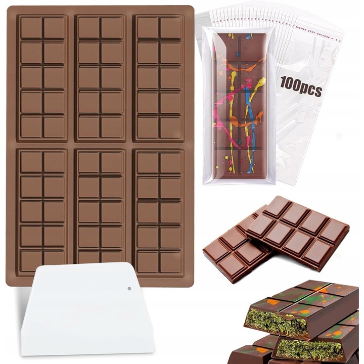 Forma prajituri, 10 forme din silicon pentru ciocolata, culoare brown, 17x26x2cm