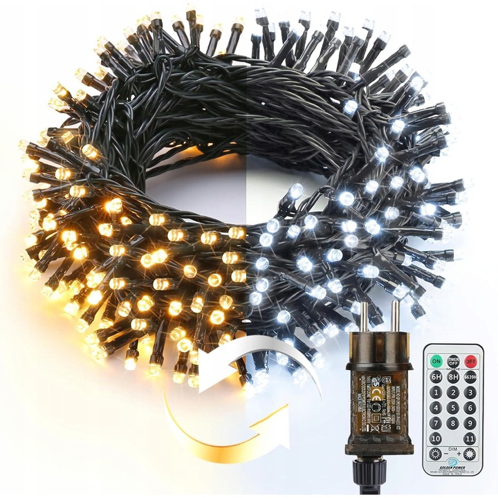 Ghirlanda LED 25m, 200 diode, alb cald, cu telecomanda si timer