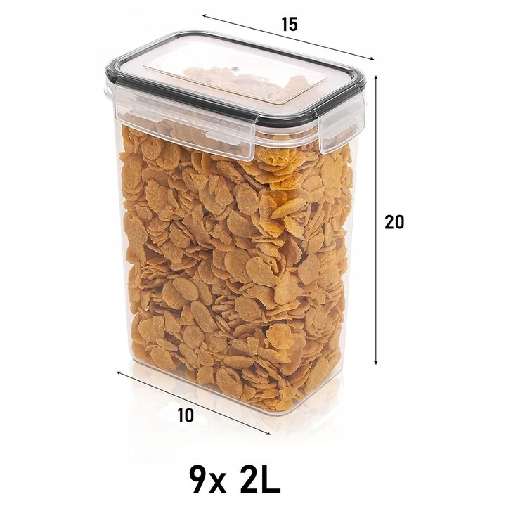 Set 9 cutii alimentare GoMaihe, 2000 ml, transparente, cu etichete, sigilare hermetica