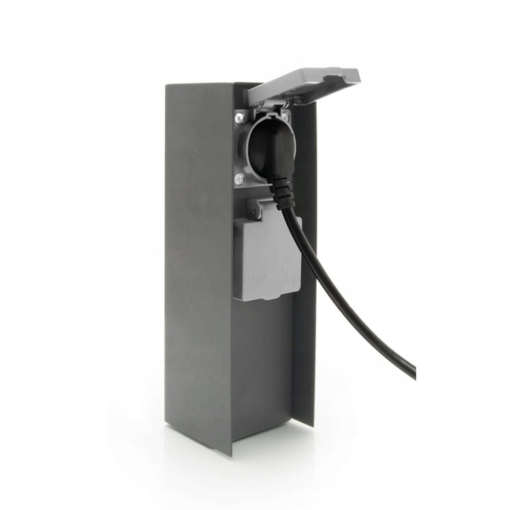 Gniazd electric exterior, IP44, 2 guri, otel inoxidabil, antracit, 70x70x230mm