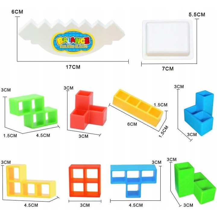 Tetra Tower - 3D egyensúlyozó játék, 64 színes blokk, oktatókészlet, 1-4 játékos számára, 17x6x1,7cm