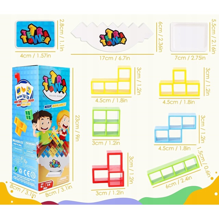 Oktató játék Tetra Tower, 48 színes darab, környezetbarát anyagok, univerzális méretek