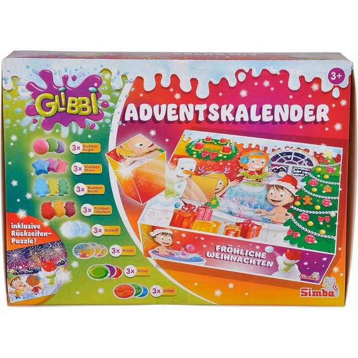 Glibbi fürdőjáték készlet, Simba, 24 meglepetés, színes fürdőbombák, karácsonyi formák