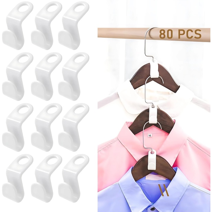 Set 80 Haki pentru Umerase, Transparent, Organizare Spatiu, Economisire Loc in Dulap