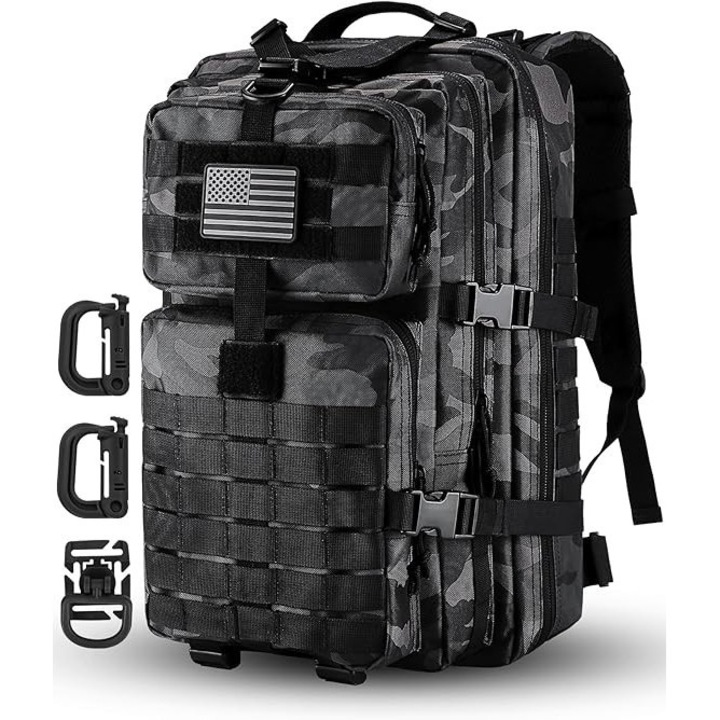 Rucsac tactic, 36L, 30x51x33cm, negru, sistem MOLLE, 2-3 zile