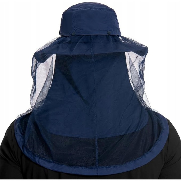 Palarie de soare cu plasa anti-insecte, protectie UV UPF 50+, unisex, 8,5cm bor, 30cm panou gat, usoara, reglabila