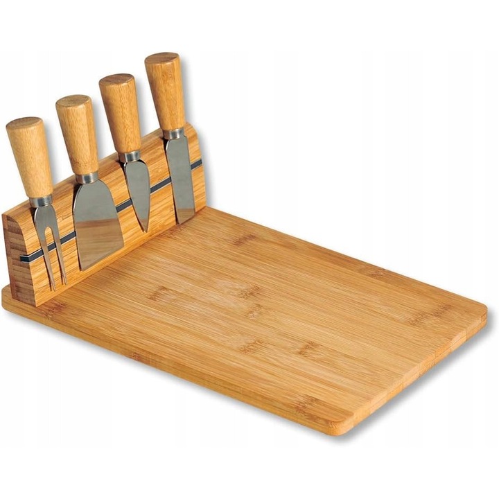 Tavita de Servire pentru Branzeturi Kesper, Set cu 3 Ustensile, Bambus FSC, Dimensiuni 12,3x13cm