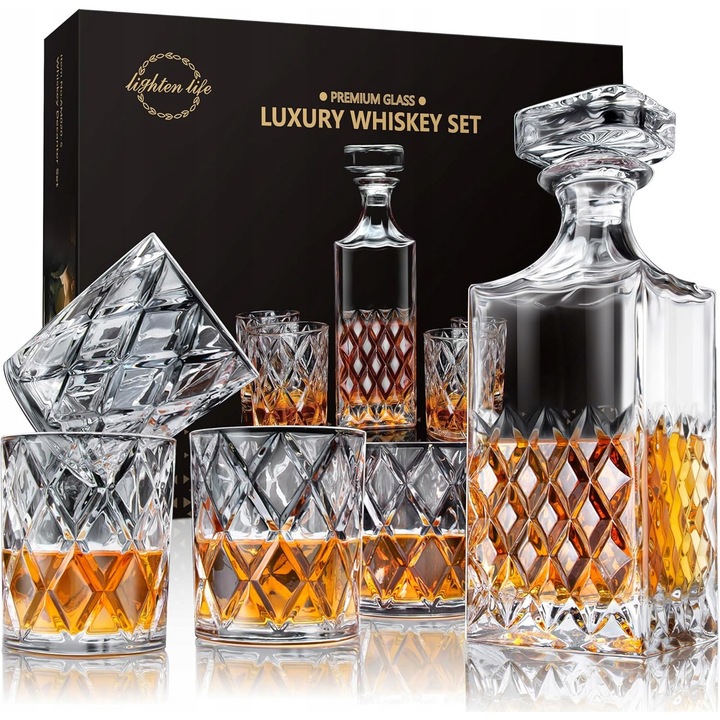 Set carafa cu 4 pahare, 849ml, sticla transparenta, dimensiuni 8x26cm