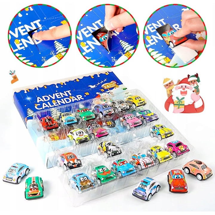 Adventi naptár autós készlettel, 24 darab, gyermekjáték