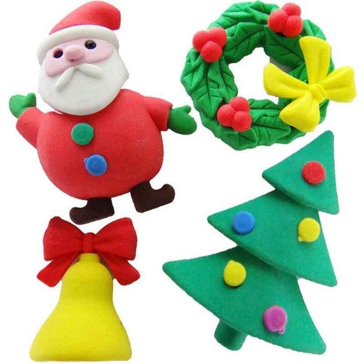 Set 200 gumici de sters, tematica de Craciun, diverse modele, multicolor