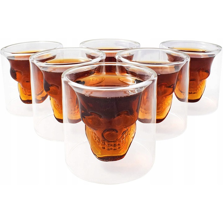 Set 6 pahare cu craniu, 25ml, transparent