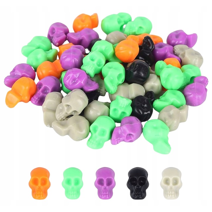 Set 50 mini timpuri colorate pentru Halloween, 1,8x1cm, portocalii, negre, verzi, mov, crem
