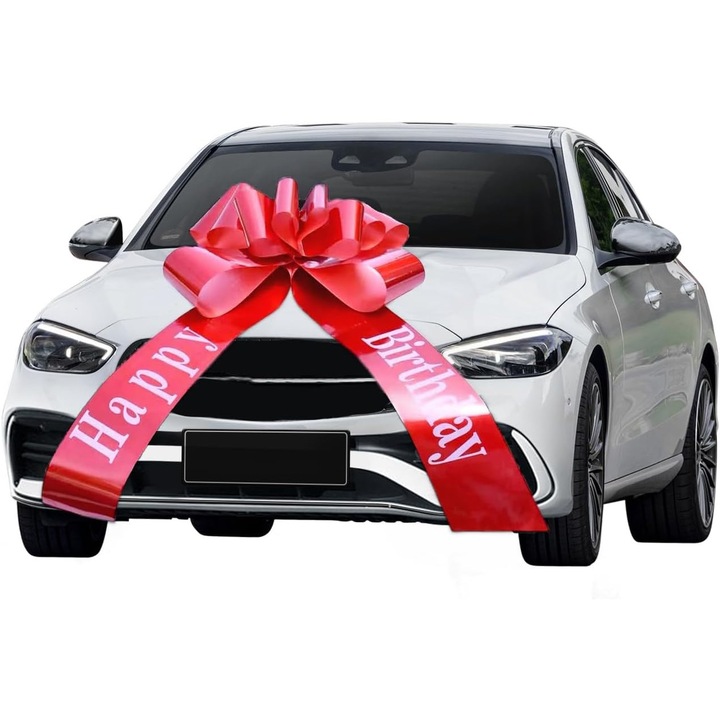 Fundita rosie 2XL 78cm cu mesaj "Happy Birthday", decorativa pentru cadouri, set