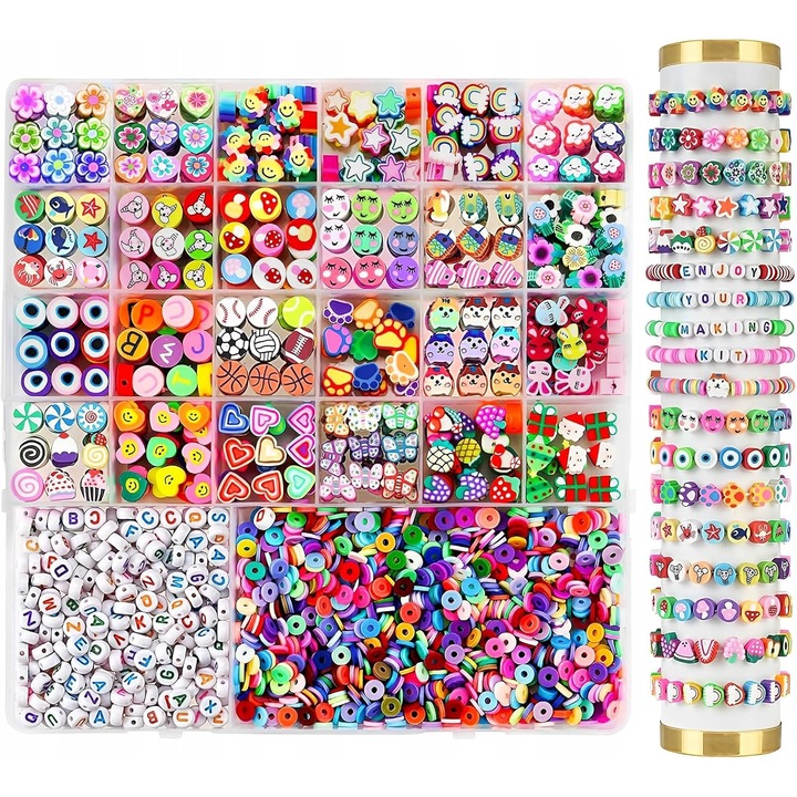 Set de 4500 de margele din lut polimeric, 24 culori, 6mm, pentru bijuterii si proiecte DIY