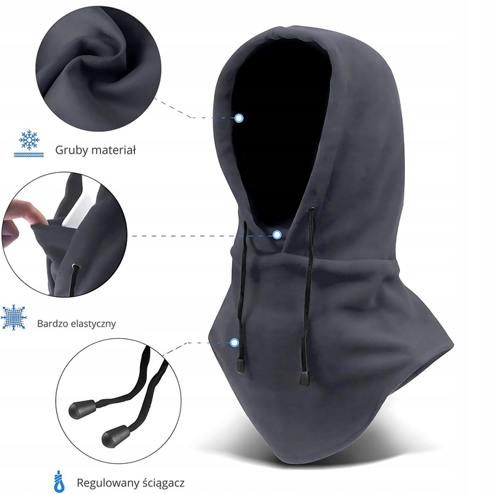 Caciula balaclava termica, poliester, unisex, gri, 56x45.7x30.5cm