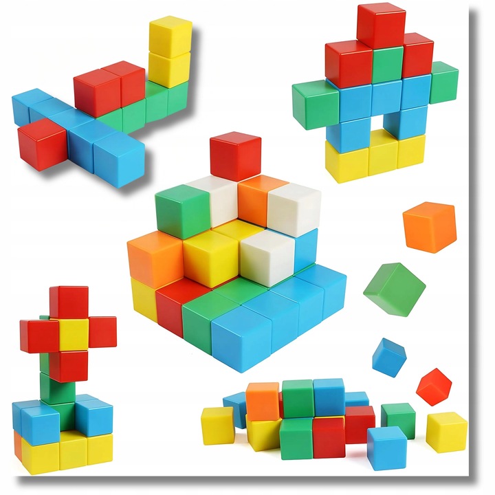 Комплект за конструиране, 32 магнитни елемента, различни цветове, размер 36 мм, с чанта за съхранение