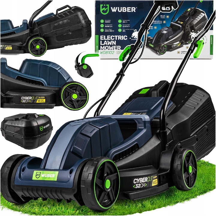 Masina de tuns iarba electrica Wuber 1200W, 30L, 3 niveluri inaltime, 320mm latime taiere