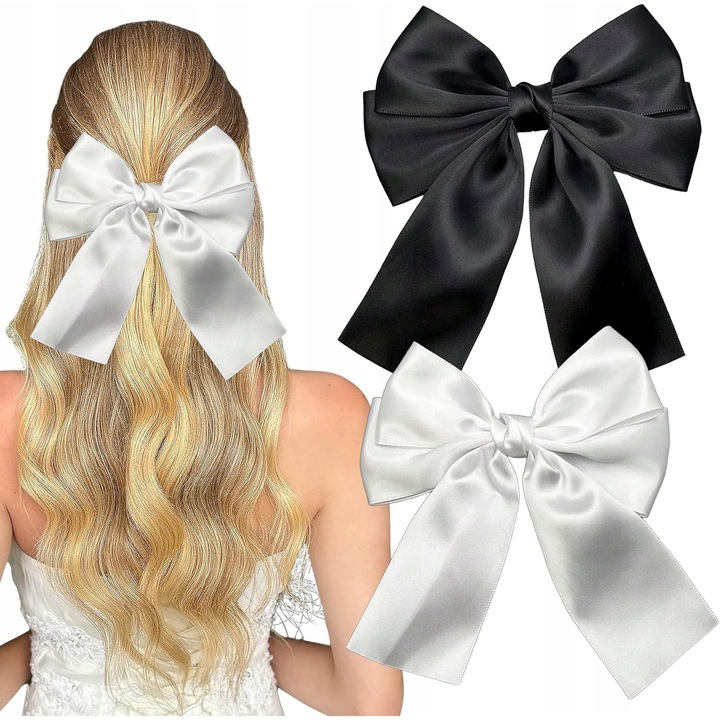 2 elegáns hajcsat készlet, fehér és fekete, 20x14cm