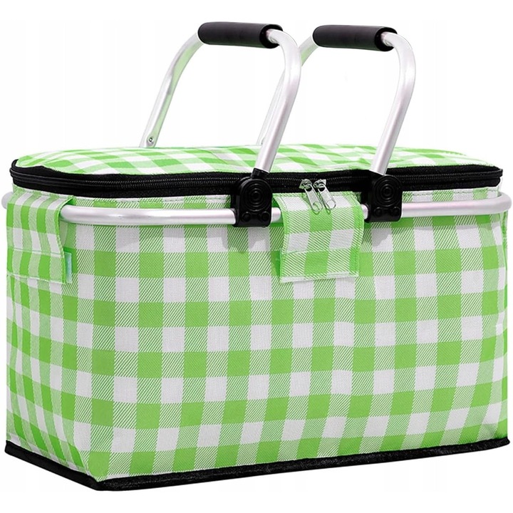 Cos picnic termic, 22L, pliabil, cu capac si manere, verde, 40x22x23cm