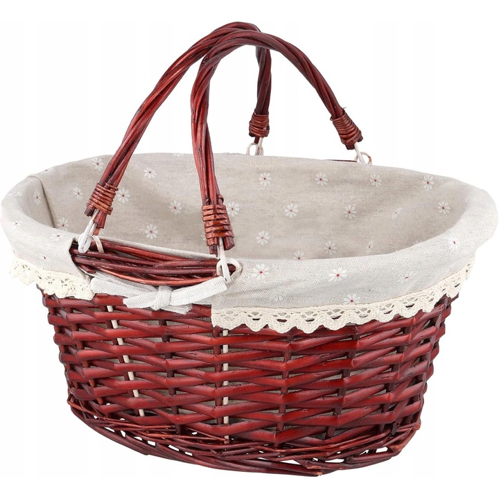 Cos picnic din ratan, decorativ, 36x28x17 cm, culoare maro inchis, cu manere