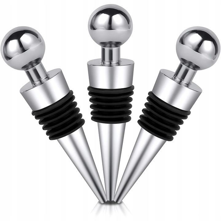 Комплект от 3 тапи за бутилки, пластмаса и силикон, размери 9,1x2,1см