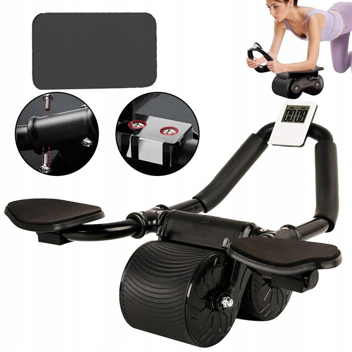Roata de exercitii, negru, 1 roata abdominala, 1 timer, 1 genunchier, 100mm